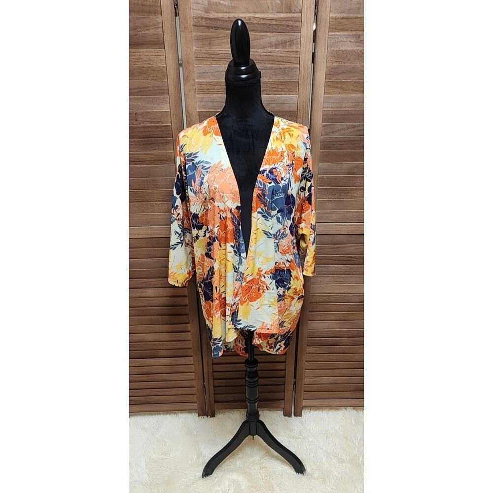 Womens Swimsuit Vibrant Orange Cover-Up Floral Wrap Kimono Open-Front Size XL